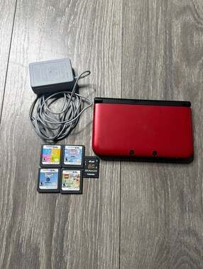 Nintendo 3DS XL Red and Black Handheld Console Bundle with Charger and 4 Games